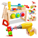 Kids Tool Set Toy with Drill, Wooden Toy for 2 3 4 5 Years Old Boy Girl, 37 Pcs Stem Montessori Toy for Learning Educational Construction Toy, Birthday Gift for Kids