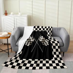 Black White Flag Bed Blanket Kids Girls Geometric Grid Flannel Blanket Soft Cozy Lightweight Racing Theme Plush Fleece Extreme Sports Theme Blanket Gifts for Bed Office Sofa(40x50 Inches)
