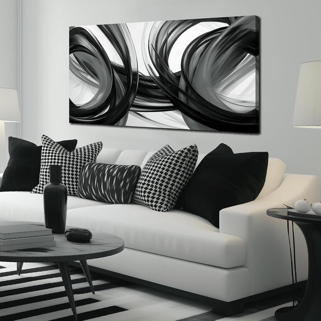 Black and White Wall Art for Living Room Abstract Wall Decor for Bedroom Gray Home Office Decor Ready to Hang 24 x 48 Inch