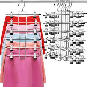 Pants Hangers with Clips,Space Saving Hanging Closet Organizer-6 Tiers Skirt Hangers with 360 Swivel Hook,Closet Organizer-Clothes Hangers- College Dorm Essentials Apartment Essentials- 6 Pack