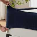 MIYE Jacquard Fabric Box Spring Cover,Super Stretchy Wrap Around 4 Sides Elastic Bed Skirt,Wrinkle & Fading Resistant,Washable & Easy Fit. (Navy, King)