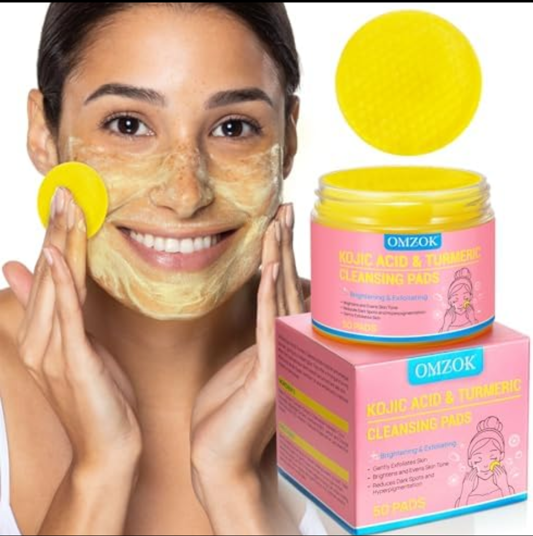 Pack Of 6 Turmeric Kojic Acid Cleansing Pads - Turmeric Facial Cleansing Pads For Acne Firming Skin - Remove Excess Keratin Clean Pores 50PCS, EXP Date 27/09/2027  Pack Of 6 Turmeric Kojic Acid Cleansing Pads - Turmeric Facial Cleansing Pads For Acne Firming Skin - Remove Excess Keratin Clean Pores 50PCS, EXP Date 27/09/2027