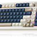 AULA 99 Keys Gaming Keyboard, Tri-Mode Bluetooth/2.4GHz/USB-C Retro Creamy Color Keyboard with Number Pad RGB, Media Knob Custom Programmable Membrane Computer Keyboards for PC Gamer - Blue-Grey