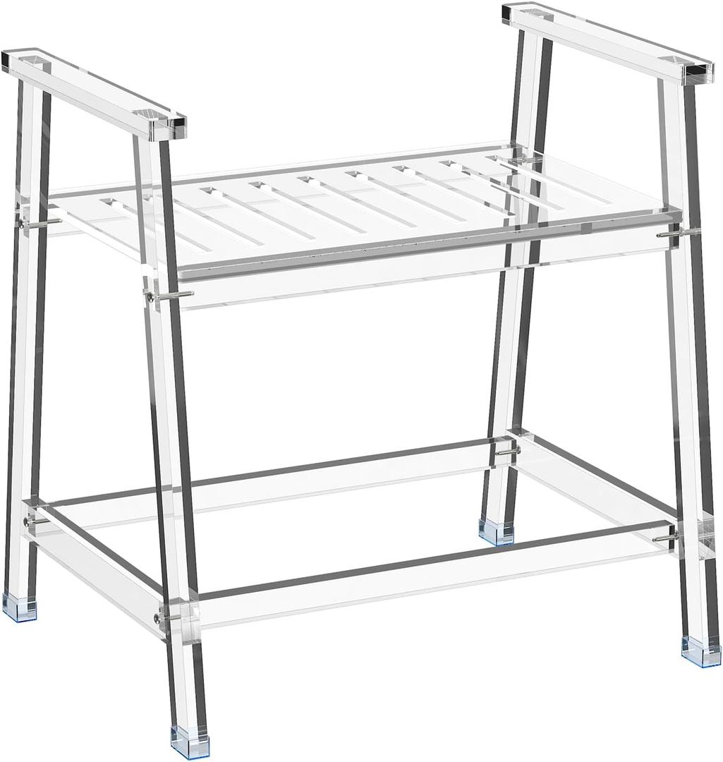 Acrylic Shower Chair with Arms - 23.62" Clear Shower Bench with Handle for Inside Shower Heavy Duty Shower Stool for Seniors Elderly Non-Slip Waterproof Indoor and Outdoor, 23.62 X 19.09" X 24.41"
