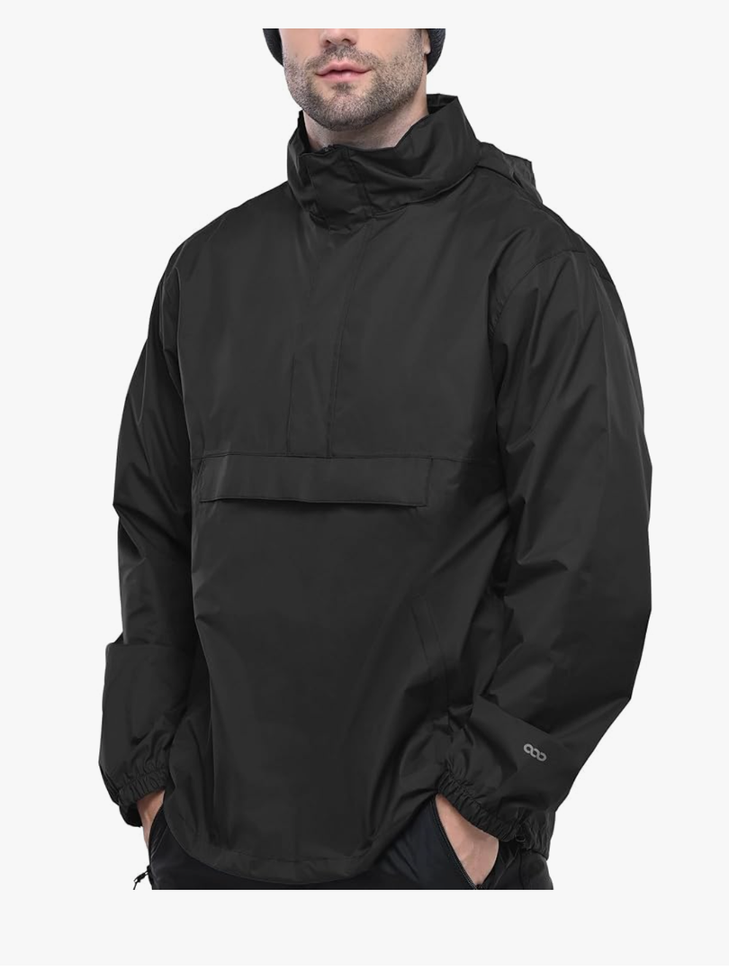 Men's Pullover Rain Jacket Waterproof with Pants Hood Lightweight Packable Raincoat Windbreaker for Golf Travel-M