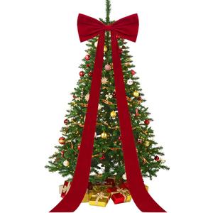 Extra Large Red Velvet Bows Christmas Tree Topper 20 x 71 Inch Big Bows with Long Streamers lazos para arbol de Navidad for Room Backdrop Wall Home Xmas Holiday Porch Decor, Deep Red