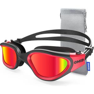 OMID Swim Goggles, P2 Polarized Swimming Goggles for Men Anti-fog Goggles Swimming for Adult Women (A2-black Red Frame Red Lens)
