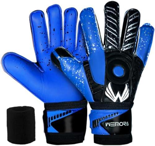 WEMORA Soccer Goalie Gloves Fingersave for Kids Youth Adults with 7.5MM Strong Grip Palm Flexible Finger Spines Goalkeeper Gloves Size 5