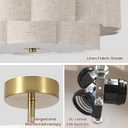 Modern Semi Flush Mount Ceiling Light ,17.71" Modern Gold Drum Ceiling Lighting Fixture with Linen Shade ,3-Light Vintage Lamp for Living Room, Bedroom, Kitchen, Dining Room, Hallway, Entryway