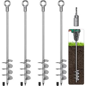 4 Pack 24 Inch Ground Anchors Screw in Heavy Duty Earth Anchor Stakes Kits Carbon Steel High Wind Trampoline Anchor 30MM Blade Spiral Tent Anchors for Sheds, Swing Set, Carport, Canopy, Fixed Boat