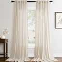 Flax Linen Beige Curtains 84 inches Long 2 Panel for Living Room Back Tab Pocket Drapes Semi Sheer Privacy Khaki Window Curtain Country Rustic Farmhouse Cloth Curtain for Dinning Room Tan
