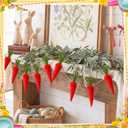 Mindsoft Easter Carrot Garland Decor, 10 Pcs Velvet Carrot Ornament for Mantel Decorations, 8.2 ft Farmhouse Hanging Artificial Carrots Banner for Spring Easter Home Fireplace Kitchen Party
