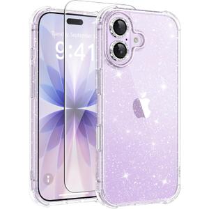 BERFY for iPhone 17 Case for Women, Clear Glitter Shockproof Protective Case, Anti-Yellowing, with Screen Protector & Camera Lens Protector 6.3", Diamond Sparkle Clear