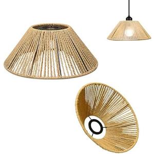 SKIVTGLAMP 2-Packs 9.4" Brown Industrial Metal Lamp Shade Replacement, Twine Natural Bohemian Hollow-carved Designed Rattan Vintage Cover, DIY for Torchiere Pendants Table, Swag Lamp