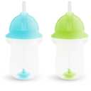 Munchkin Any Angle Weighted Toddler Straw Cups with Click Lock Lid, 10 Ounce, 2 Pack, Blue/Green