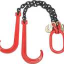 3/8" Grade 80 V-Type Transport Tow Chain w/15 J-Hooks 2Ft Long Shank Legs for Flatbed Truck Tie Trailer Tractor Car Wrecker Tow Chain,7100Lbs Work Load Limit,G80 Steel Towing Bridle,Black+Red
