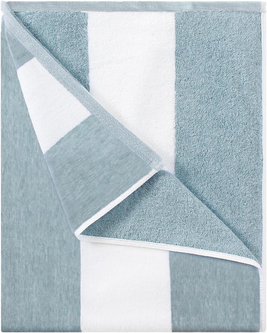 Cotton Oversized Beach Towel - Large 70 x 35 Inch Pool Towel, Smoke Blue Striped Quick Dry Swimming Cabana Towel