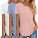 Huukeay 3 Pack Women's Short Sleeve Shirts Basic Cotton Summer Tunic Tops Knitted Round Neck Loose Fit Casual T Shirt (X-Large)