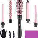 LANDOT 5-in-1 Curling Iron Wand & Thermal Brush Set: Create a Salon Blowout, Bouncy Curls, Waves & Tight Spirals with Interchangeable Barrels (9-32mm) & 38mm Heated Round Brush for All Hair Types
