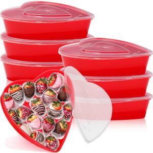 Hushee 6 Pcs Valentine's Day Heart Containers Plastic Food Storage Containers with Lids Heart Shaped Box Disposable Dessert Lunch Box for Valentines Restaurant Fruit Vegetable, 16.9 Oz/ 500 ml