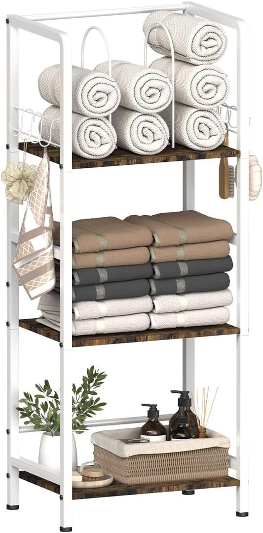 Free Standing Towel Racks for Bathroom with U-Shaped Detachable Dividers, 3-Tier Floor Towels Holder Stand with Shelf & 8 S-Hooks, Metal Pool Towel Storage Organizer for Home, Poolside, White Free Standing Towel Racks for Bathroom with U-Shaped Detachable Dividers, 3-Tier Floor Towels Holder Stand with Shelf & 8 S-Hooks, Metal Pool Towel Storage Organizer for Home, Poolside, White