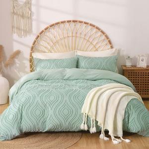 Lekesky Duvet Cover Queen Size, Teal Blue Tufted Queen 3pc Ultra Soft Microfiber Breathable Shabby Chic Bedding Sets with Zipper Ties (No Comforter) (Queen (9090 inch))