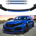 4PCS Universal Car Front Bumper Lip Body Kit Splitter Spoiler Diffuser Protector with Adjustable 8"-11" Support Splitter Rods (Blue) - Gloss Black,Blue Tongue (8"-11" Blue Rod)