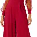 Allegra K Women's Elegant V Neck Mesh Long Sleeve Loose Wide Leg Romper Party Jumpsuits (Red, M)