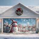 Christmas Garage Door Cover 7 x 16 Ft Decoration with Elastic Bands, Easy to Install, Large Christmas Banner Background for Outdoor Home Garage Door Party Decor - C snowman