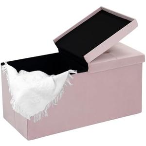 CAROLMADE 30 Inches Storage Ottoman Bench with Flipping Lid, Velvet Foldable Storage Footrest, Ottoman with Storage for Living Room Holds up to 330lbs, Pink