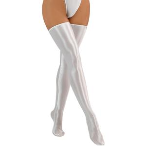 FEOYA Womens Shiny Thigh High Stocking Glossy Metallic Shimmery Stockings Party Club Cosplay (White)
