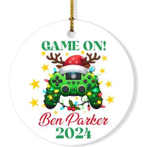Personalized Game On Christmas Ceramic Ornament 2024, Custom Game Player Ornaments, Gaming Christmas Keepsake Gift for Kids Friend, Custom Name & Year Xmas Ornament for Game Lovers