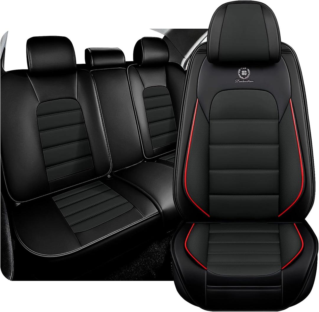 Seat Covers For GMC Sierra Chevy Silverado 1500 2500/HD 3500/HD Trail Boss Z71 Crew Cab Double Extended 2007-2025, Breathable Waterproof Leather Full Coverage Seat Protectors (Full Set, Black&Red)