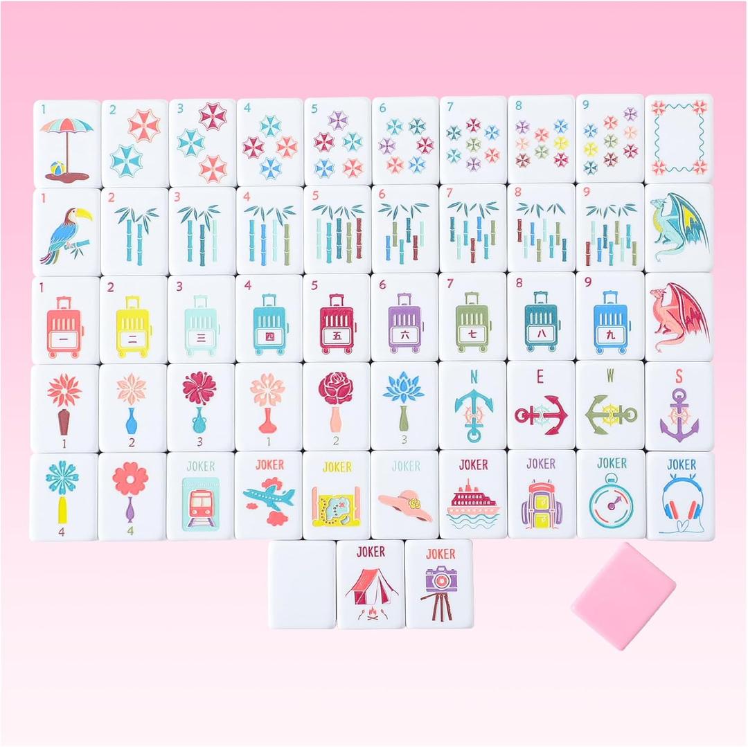 160 Pink Engraved American Mahjong Game Set with Carrying Bag and Accessories, 1.2 Mahjong Tile Set