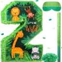 Jexine 3 Pcs 16 Inch Animal Number 2 Piñata Jungle Animals Number Two Piñata with Blindfold Bat and Confetti for Boy Zoo Themed 2nd Birthday Celebration Party Supplies