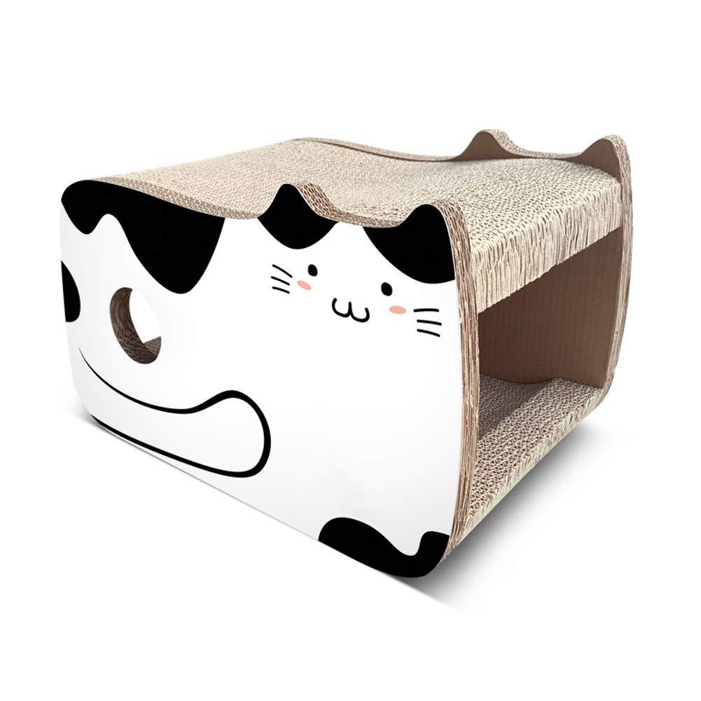 TTCAT Cute Kawaii Cat House Cat Scratching Pad Corrugated Cardboard Cat Scratcher Lounge, Durable Cat Scratching Board for Furniture Protection, Black+White