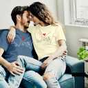 Couple Matching Shirt His Queen Her King Print T-Shirts Honeymoon Graphic Tees Short Sleeve Valentine's Day Gift Tops (XXL), XX-Large, Apricot(women)