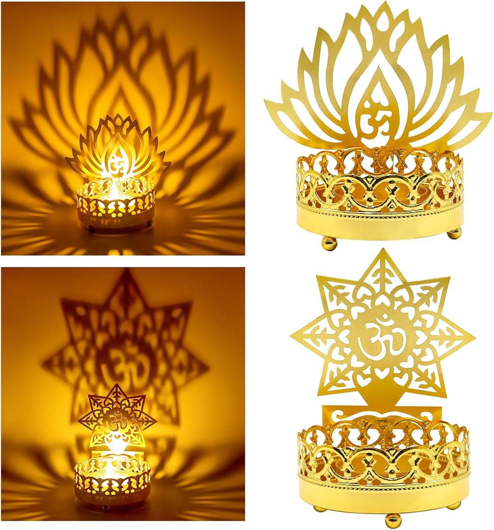 Metal OM Diwali Shadow Diyas  Tea Light Candle Holder Deya Birthday Wedding Housewarming Gift for Indian Murti Puja Item Home Office Temple Mandir Pooja Altar Decor