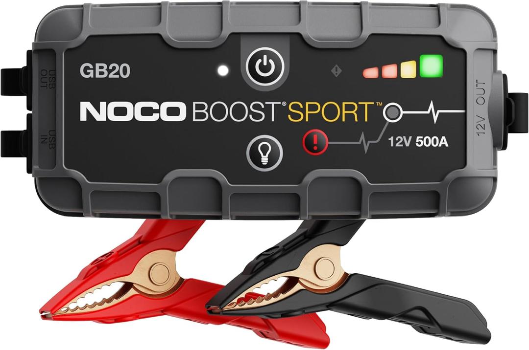 NOCO Boost GB20: 500A UltraSafe Jump Starter  12V Lithium Battery Booster Pack, Portable Jump Box, Power Bank & Jumper Cables - for 4.0L Gas Engines