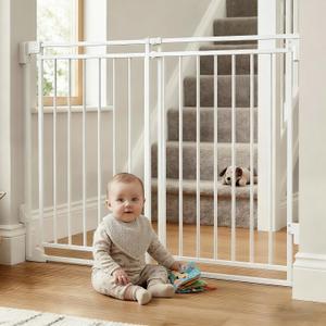 39" Extra Tall Baby Gate for Stairs and Doorways, 26-43" Wide Hardware Mounted Dog Gate, Must Drill to Install, No Bottom Bar Auto-Close Walk Thru Gate for Babies and Pets, White