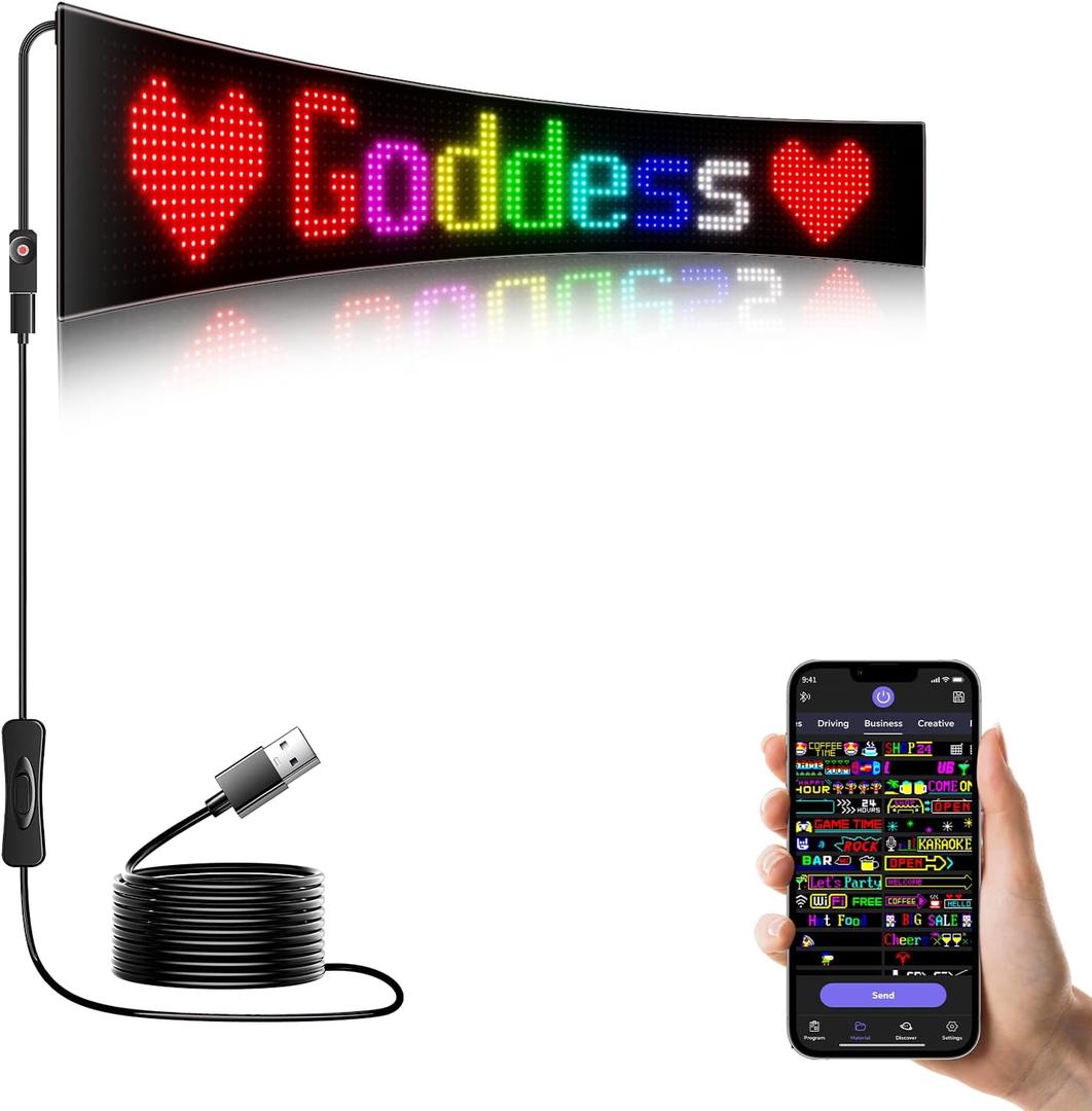 LED Sign - APP Control DIY Programmable Custom Sign Waterproof Flexible USB 5V 2A LED Open Sign Scrolling&Stationary Display for Window Ads,Parties Weddings Store Bar Hotel NEMGOME (27x5in, Black)