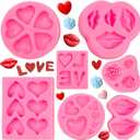 Rainmae 7Pcs Valentine's Day Silicone Molds, Flower Fondant Mold Love Letter Rose Lip Love Bear Heart Molds, Cake Decorating Cupcake Topper Polymer Clay Candy Chocolate Gum Paste Wedding Cake Baking