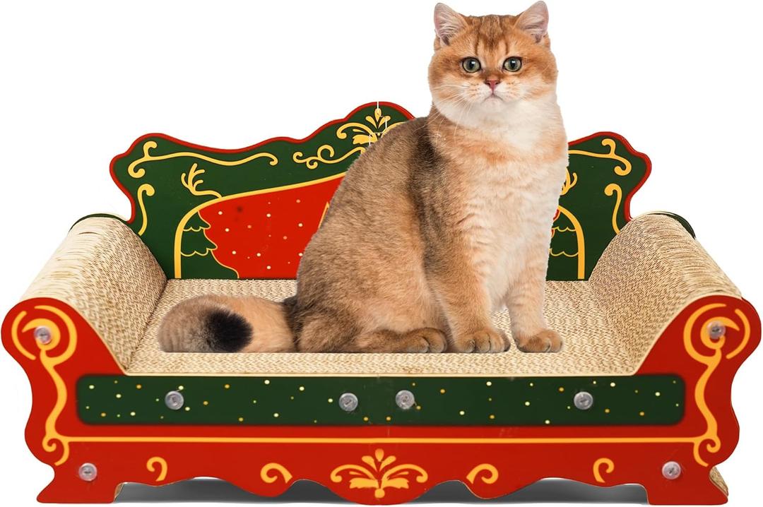 COOZMENT Scratching Sofa, Couch Shaped Thick Scratching Cardboard, Lounge Bed for Indoor Rest&Play, Sofa Scratcher Pad (Red, 23" L X 12.2" W X 10.7" H)
