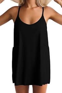 EVOCRCO One Piece Swimdress Swimsuit for Women Two-in-One V Neck Swim Dresses Bathing Suit with Two Pocket Built in Shapewear Black XXL