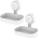 LEVERLOC Soap Holder Suction Cup for Shower, 2 Pack Bar Soap Dish Holder for Shower Wall Mounted NO-Drilling, Plastic Self Draining Removable Vacuum Suction for Bathroom Bathtub Sink