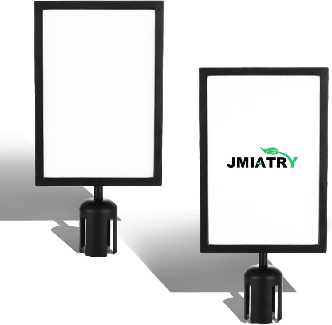JMIATRY 2 Packs Stanchion Sign Holder Insert 8.5 x 11 Inches Paper Size, Double Sided Sign Frame Stanchion Top Signs Frame with Cover for Sentry Stanchions (Black)