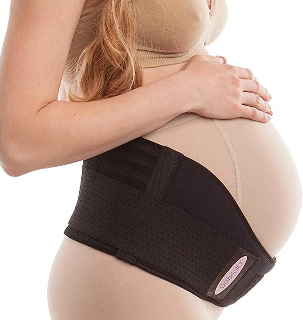 GABRIALLA Cotton Lined Pregnancy Belly Band for Pregnant Women, Soft & Breathable, Pregnancy Must Haves Belly Support Band for Abdominal, Pelvic, Waist, Back Pain - Adjustable Maternity Support Belt (Small, Black)