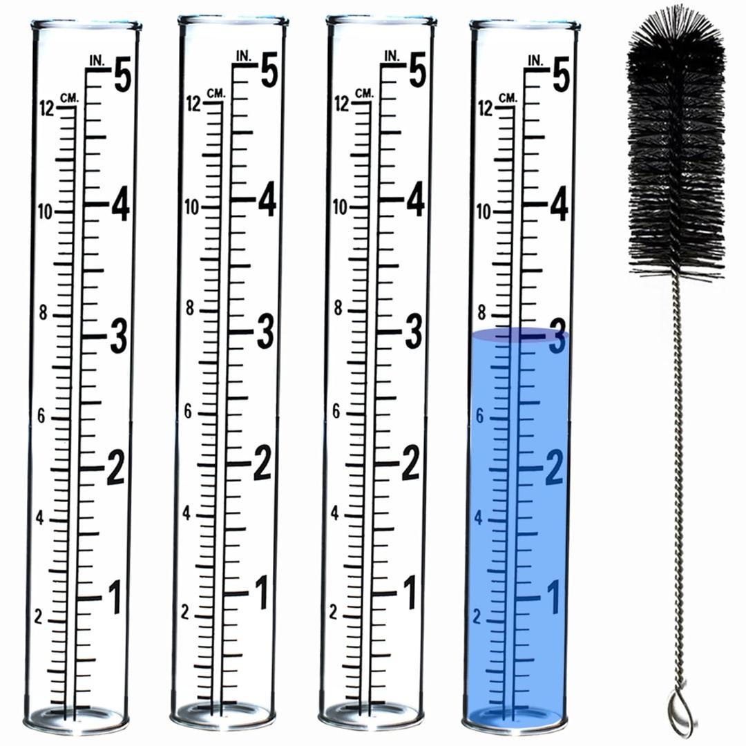 YZDTECH Plastic rain Gauge Replacement Tube, 5'' Capacity rain gauges Replacement Tubes Plastic for Yard Garden Outdoor Home, with Tube Brush, Best Rated