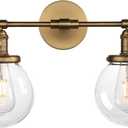 Phansthy Vintage Double Sconces Bathroom Wall Lighting with 5.9 Inches Globe Clear Glass, Modern Hardwired Sconces Wall Decor Light Fixtures for Bathroom Bedroom Mirror Living Room Hallway (Antique)