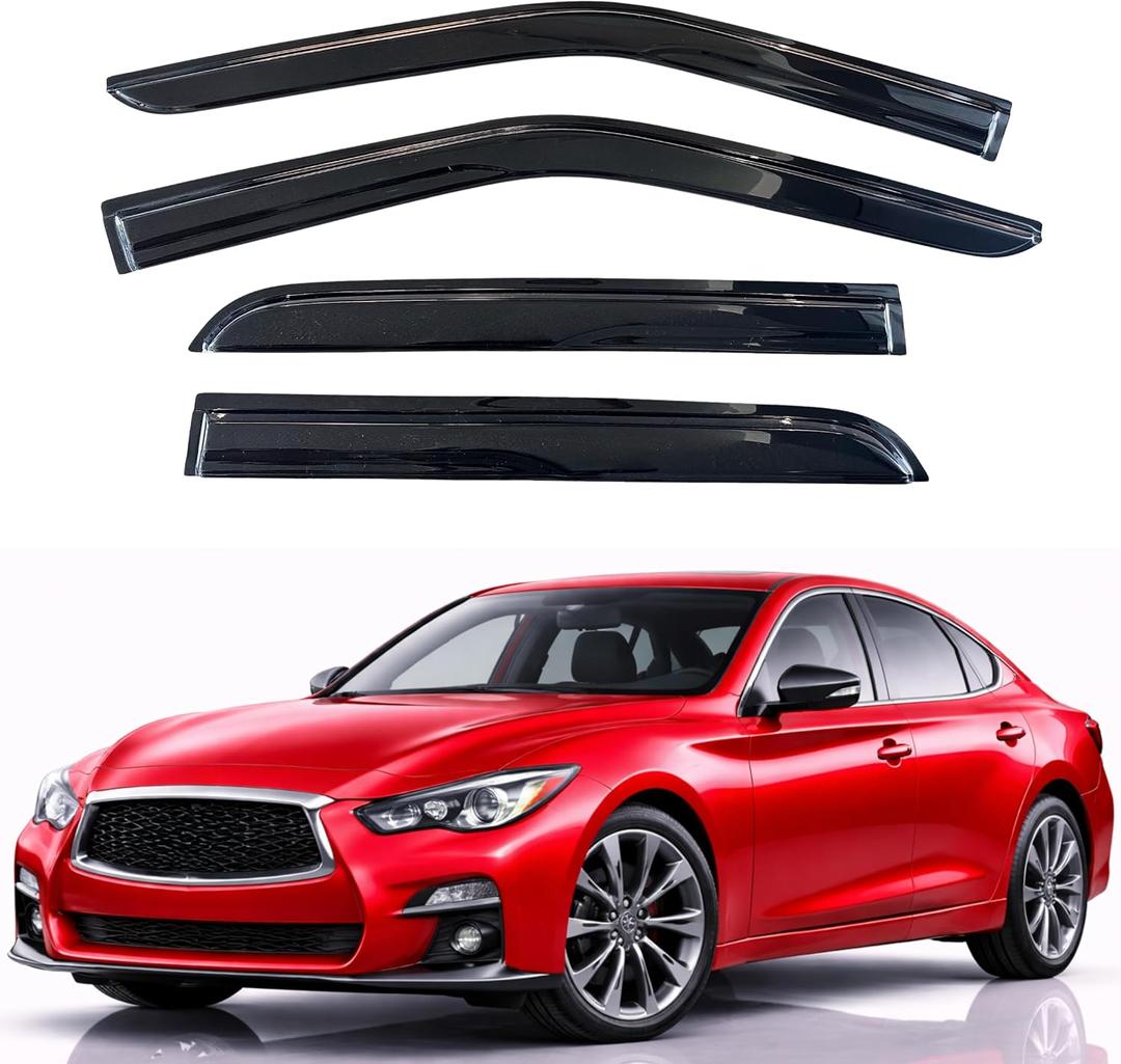 KPY Rain Guards Fit for 2014-2022 Infiniti Q50, Out-Channel Window Visors Vent Wind Deflectors 4PC, Car Accessories for 14-22 Infiniti Q50